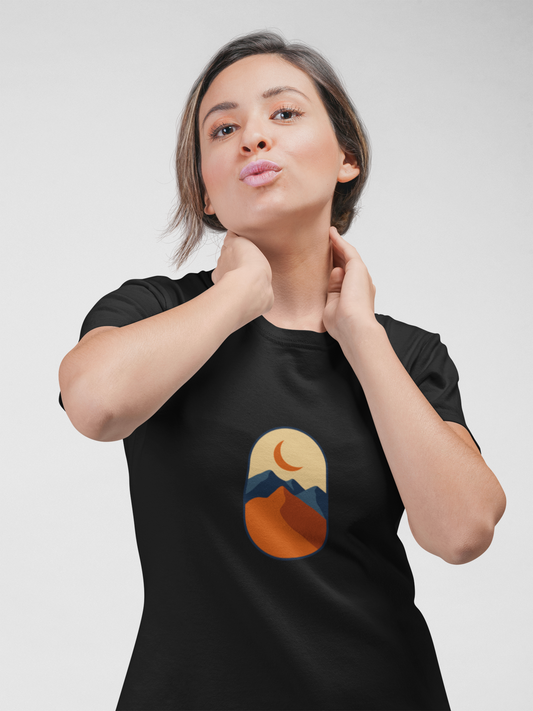 MOON AND MOUNTAINS - Women's Round Neck T-Shirts